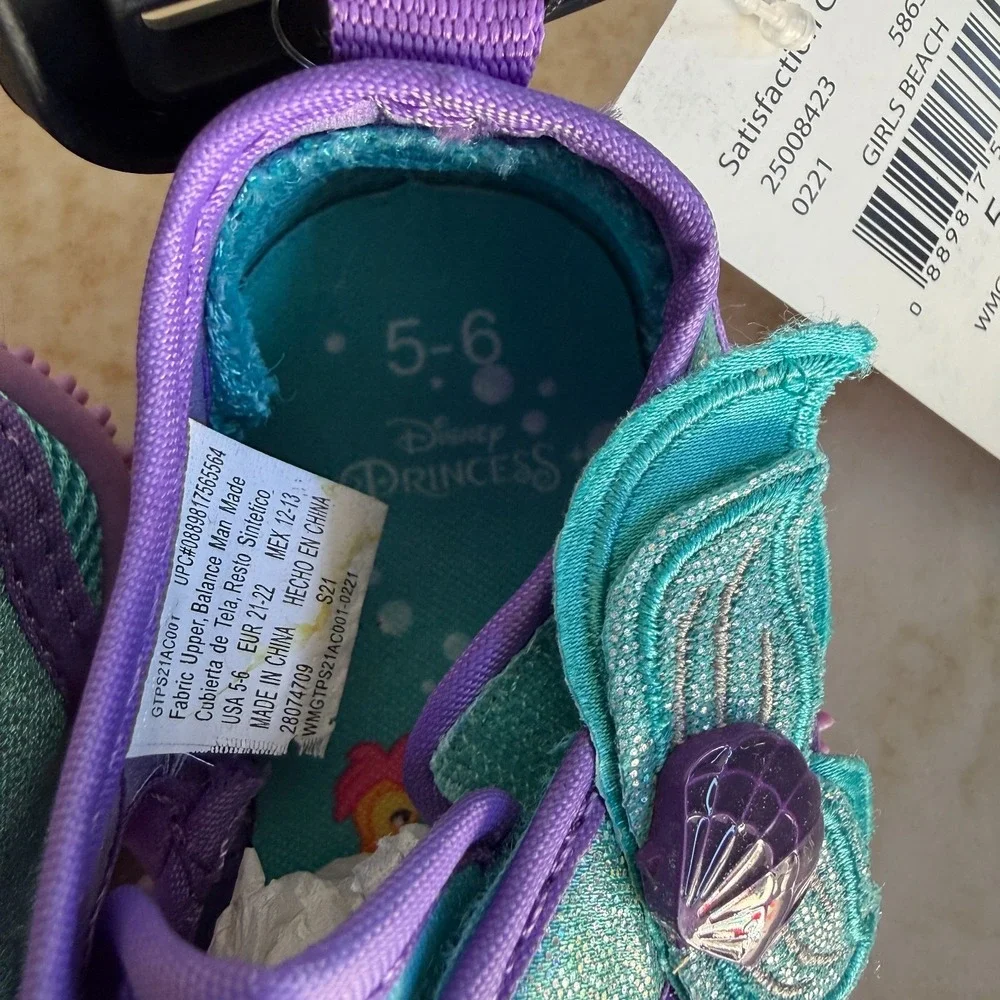 Disney the Little Mermaid Summer Fun Beach Water Shoes Toddler Girls 5-6 Purple